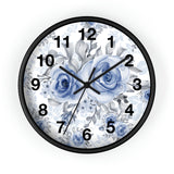 Wall Clock-Stormy Blue-Floral Stencil-White