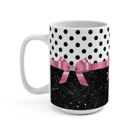 Coffee Mug 15oz-Glam Pink Bow-Black Polka Dots-Black Glitter