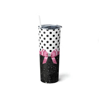 Skinny Tumbler, 20oz-Glam Pink Bow-Black Polka Dots-Black Glitter