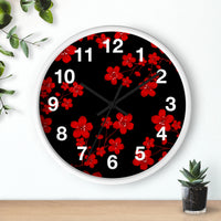 Wall Clock-Red Floral Blossoms-Black