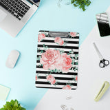 Clipboard-Lush Pink Floral-Black Horizontal Stripes-White