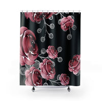 Shower Curtains-Moody Red-Floral Bouquet-Black