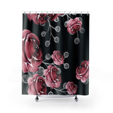 Shower Curtains-Moody Red-Floral Bouquet-Black