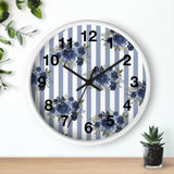 Wall clock-Stormy Blue-Floral Pinstripes