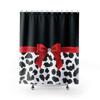 Shower Curtains-Glam Red Bow-Snow Leopard-Black