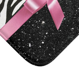 Bath Mat-Glam Pink Bow-Zebra-Black Glitter