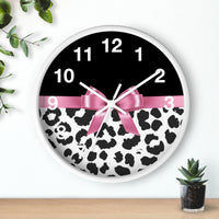 Wall Clock-Glam Pink Bow-Snow Leopard-Black