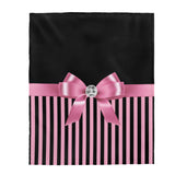 Velveteen Plush Blanket-Glam Pink Bow-Pink Black Pinstripes-Black