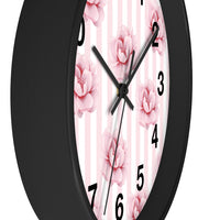 Wall clock-Pink Floral Pinstripes