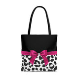 Tote Bag-Glam Passion Pink Bow-Snow Leopard-Black