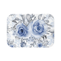 Bath Mat-Stormy Blue-Floral Stencil-White