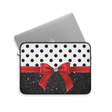 Laptop Sleeve-Glam Red Bow-Black Polka Dots-Black Glitter