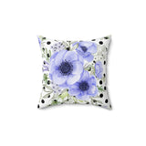 Square Pillow-Soft Blue Floral-Black Polka Dots-White