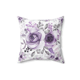 Square Pillow-Soft Purple-Floral Stencil-White