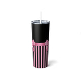 Skinny Tumbler, 20oz-Glam Pink Bow-Pink Pinstripes-Black