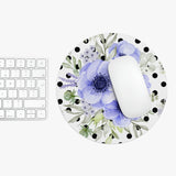 Mouse Pad-Soft Blue Floral-Black Polka Dots-White