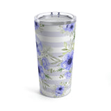 Tumbler 20oz-Soft Blue Floral-Soft Blue Horizontal Stripes-White