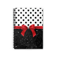 Small Spiral Notebook, 6x8in-Glam Red Bow-Black Polka Dots-Black Glitter