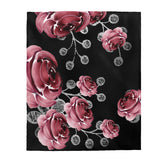 Velveteen Plush Blanket-Mood Red-Floral Bouquet-Black