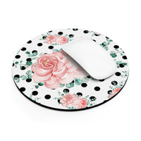 Mouse Pad-Lush Pink Floral-Black Polka Dots-White