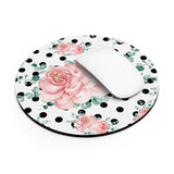 Mouse Pad-Lush Pink Floral-Black Polka Dots-White