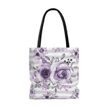 Tote Bag-Soft Purple Floral-Soft Purple Horizontal Stripes-White