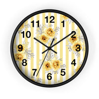 Wall clock-Yellow Floral Pinstripes