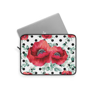 Laptop Sleeve-Rouge Red Floral-Black Polka Dots-White