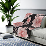 Velveteen Plush Blanket-Pink Rose-Pink Stencil-Black