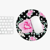 Mouse Pad-Magenta Pink Floral-White Polka Dots-Black