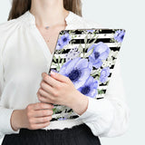 Clipboard-Soft Blue Floral-Black Horizontal Stripes-White