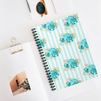 Spiral Notebook-Aqua Blue-Floral Pinstripes-Ruled Lined