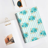 Spiral Notebook-Aqua Blue-Floral Pinstripes-Ruled Lined