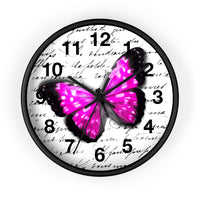 Wall Clock-Magenta Butterfly-Illegible Cursive-10"x10"in