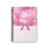 Small Spiral Notebook, 6x8in-Glam Pink Bow-Pink White Stencil-Pink White Pinstripes