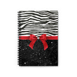 Small Spiral Notebook, 6x8in-Glam Red Bow-Zebra-Black Glitter