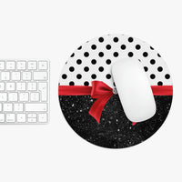 Mouse Pad-Glam Red Bow-Black Polka Dots-Black Glitter