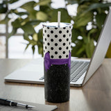 Skinny Tumbler, 20oz-Glam Purple Bow-Black Polka Dots-Black Glitter