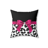 Square Pillow-Glam Passion Pink Bow-Snow Leopard-Black