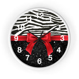 Wall Clock-Glam Red Bow-Zebra-Black Glitter