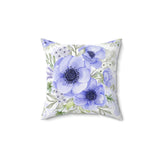 Square Pillow-Soft Blue Floral-Blue Stencil-White