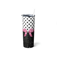 Skinny Tumbler, 20oz-Glam Pink Bow-Black Polka Dots-Black Glitter