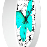 Wall Clock-Aqua Butterfly-Illegible Cursive-10"x10"in