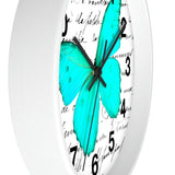 Wall Clock-Aqua Butterfly-Illegible Cursive-10"x10"in