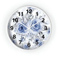 Wall Clock-Stormy Blue-Floral Stencil-White