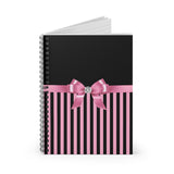 Small Spiral Notebook, 6x8in-Glam Pink Bow-Pink Black Pinstripes-Black