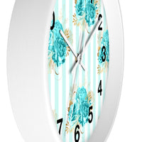 Wall clock-Aqua Blue-Floral Pinstripes