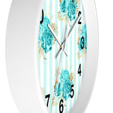 Wall clock-Aqua Blue-Floral Pinstripes