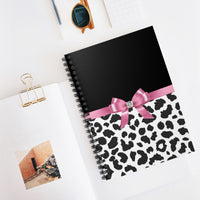 Small Spiral Notebook, 6x8in-Glam Pink Bow-Snow Leopard-Black