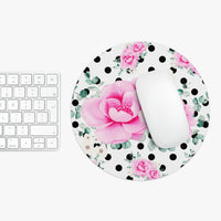 Mouse Pad-Magenta Pink Floral-Black Polka Dots-White